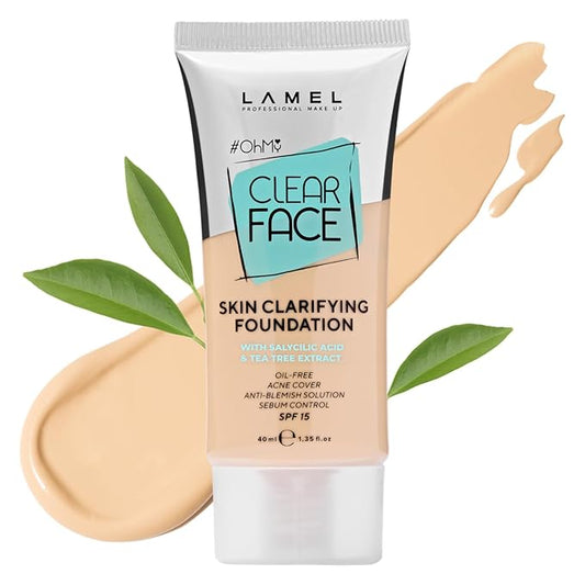 LAMEL OhMy Clear Face Full Coverage Foundation - Acne Coverage - Salicylic Acid & Tea Tree Extract - Dewy & Flawless Finish - Sensitive Skin Care - Organic & Oil-Free - 401, 1.35 fl.oz-VivaGrace Women