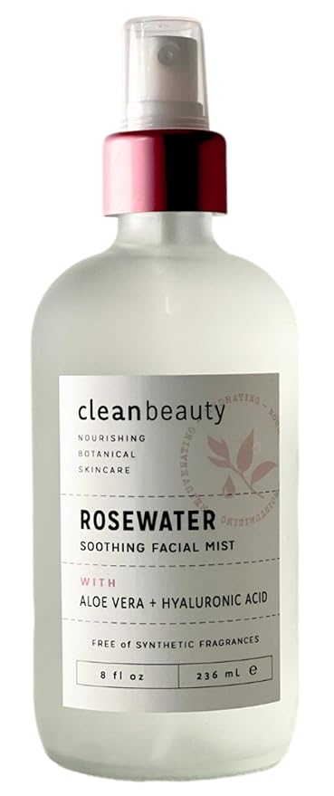 Clean Beauty Rosewater Soothing Facial Mist with Aloe Vera & Hyaluronic Acid - Hydrates, Refreshes & Plumps | Soothe Dry, Irritated Skin (8 Fl Oz)-VivaGrace Women