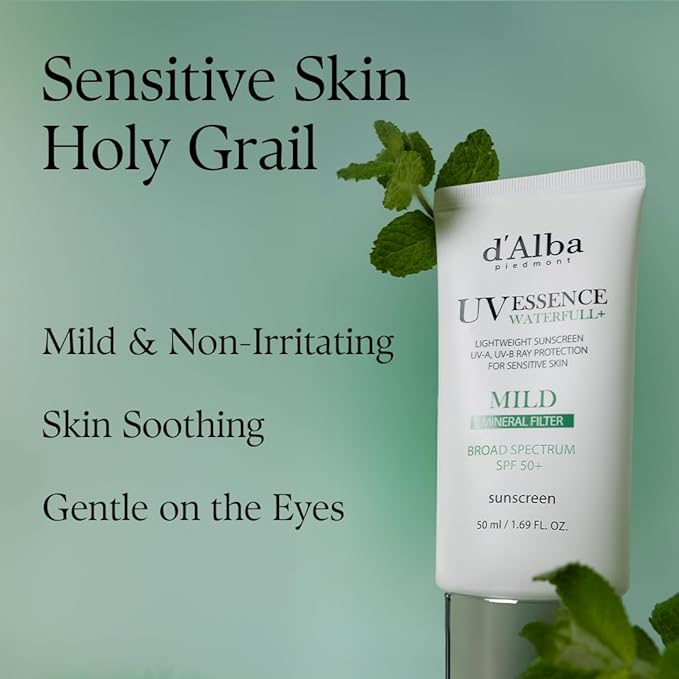 d'alba Piedmont Italian White Truffle Waterfull Mild Sunscreen, Vegan, Mineral Sunscreen, BROAD SPECTRUM SPF 50+ Non-Nano Suitable for Sensitive Skin, Korean Skin Care (1.69 fl. oz)-VivaGrace Women