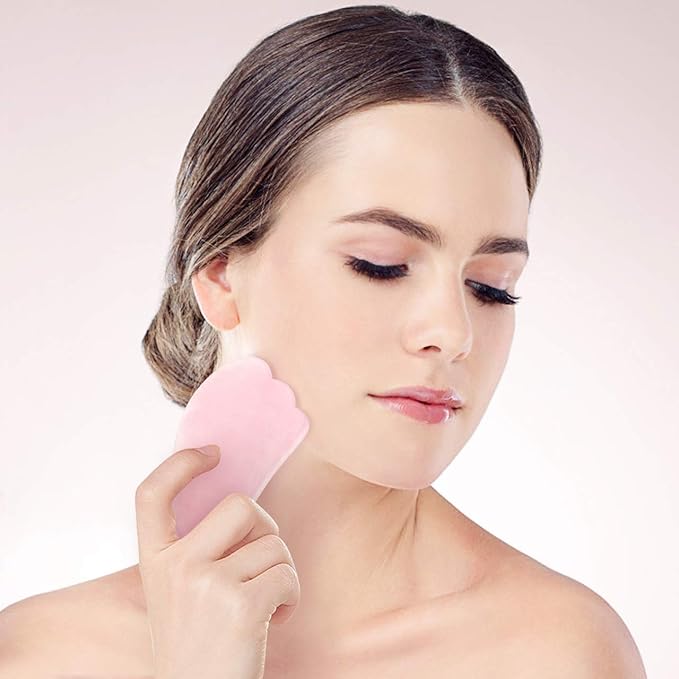 Jovivi Natural Rose Quartz Stone Gua Sha Scraping Massage Tool, Wing-shape Healing Crystal Guasha Board Facial Massager Traditional Scraper Tool-VivaGrace Women