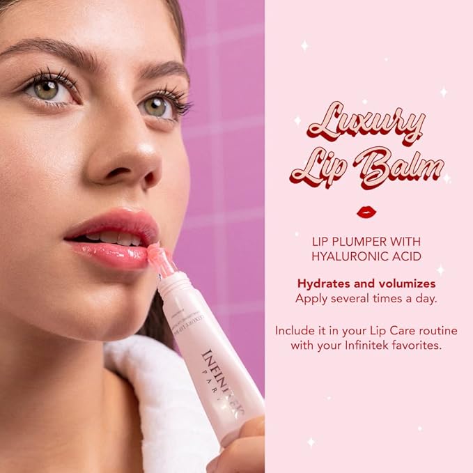 Infinitek Paris Luxury Lip Balm with Hyaluronic Acid - Hydrating Lip Gloss Plumper, Volumizing Tinted Lip Balm Makeup, Plumping Lip Gloss to Nourish & Repair Damaged Lips, 0.33 oz / 9.35 g-VivaGrace Women