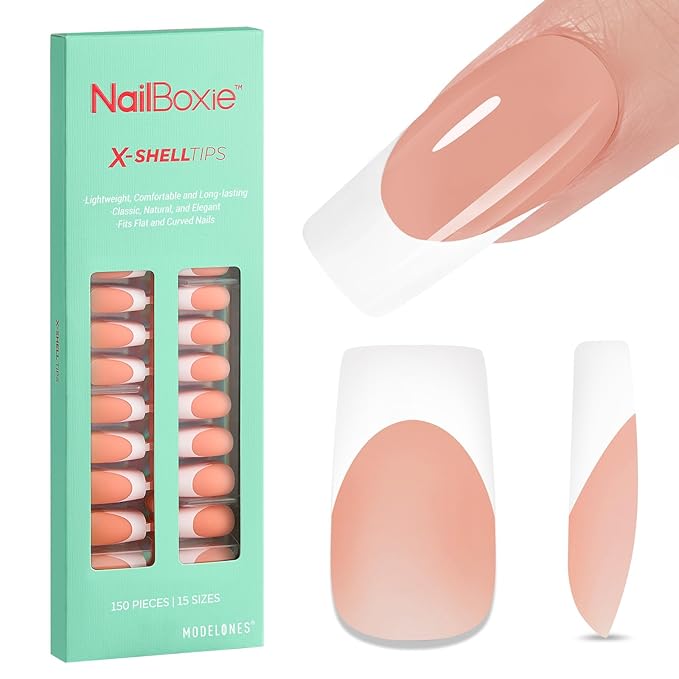 modelones French Tip Press on Nails, 150Pcs Long Square Fake Nails with Nail Box, Deep Nude Gel Nail Tips for Women, Soft Glue-On Nails for Natural Salon Look, DIY Nail Art Kit (15 Sizes)-VivaGrace Women