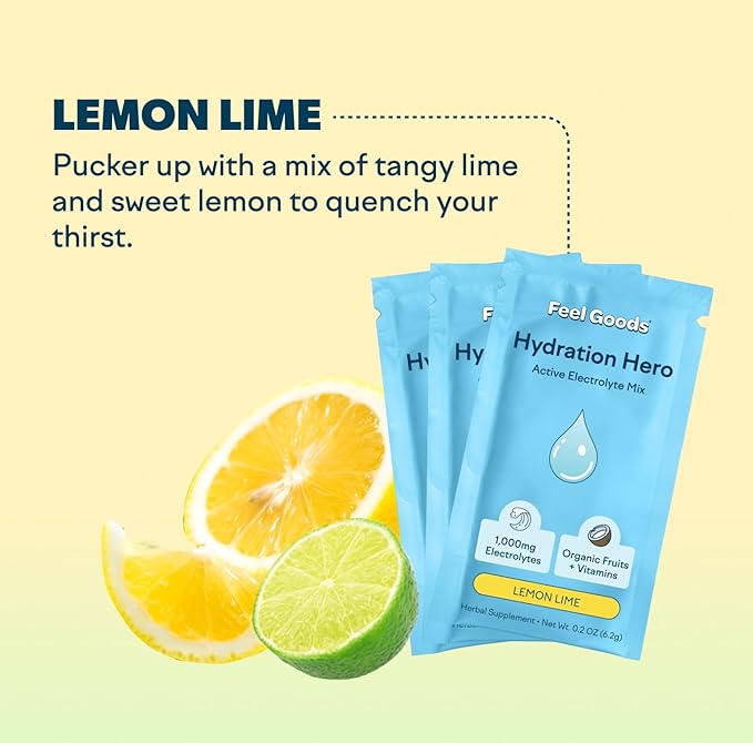 Feel Goods Hydration Hero, 1,000mg Electrolytes Powder, Sugar Free, Magnesium, Organic Aloe Vera, L Theanine, Vitamin C & B12, Non GMO, Keto, Vegan, Electrolyte Packets | Lemon Lime, 15 Count-VivaGrace Women