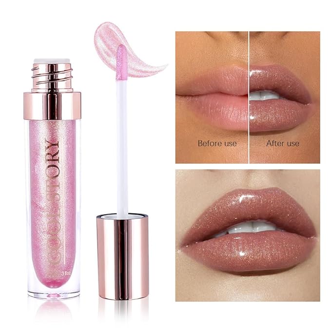 GECOMO Colorful Explosive Pearlescent Lip Gloss 3D Multifunctional Fine Glitter Chameleon Lip Gloss Polarized Diamond Makeup, Magic Big Brush Color Changing Lip Oil(102# GOLD GLITTER)-VivaGrace Women
