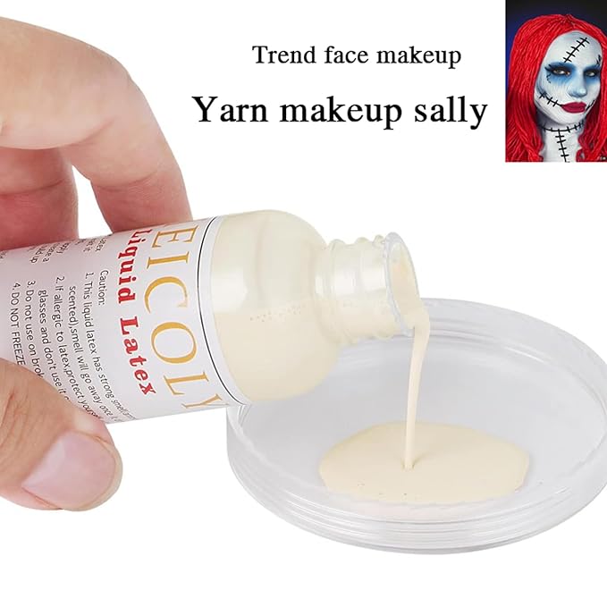 MEICOLY Clear White Liquid Latex with Sponge for Yarn Wood Makeup,Halloween Costume SFX Special Effects Makeup for Scar Burn Monster Zombie Cut Wound Skin Wrinkle,Latex Glue for Face and Body-VivaGrace Women