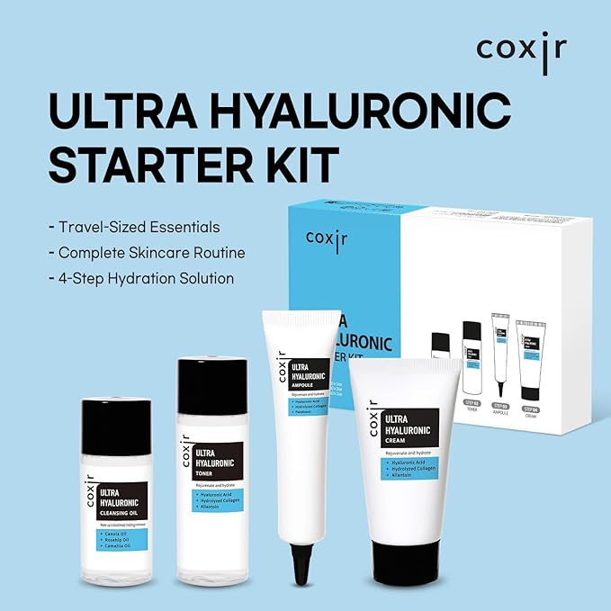 coxir ULTRA HYALURONIC STARTER KIT /cleansing oil+toner+ampoule+cream tralvel kit/[2.68 fl.oz (Pack of 1)]-VivaGrace Women
