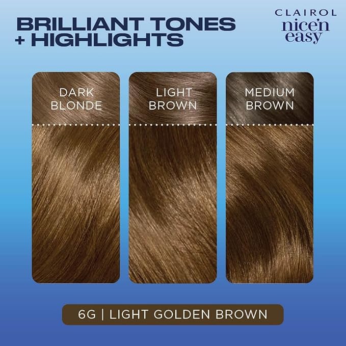 Clairol Nice'n Easy Permanent Hair Dye, 6G Light Golden Brown Hair Color, Pack of 3-VivaGrace Women