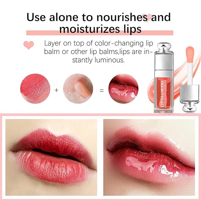 Hydrating Lip Glow Oil, Moisturizing Plumper Lip Gloss, Transparent Plumping Balm, Tinted Balm Care 0.2 OZ - 001 PINK-VivaGrace Women