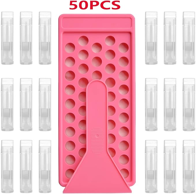 50 Lip Balm Container Kit with Filling Tray and Spatula, Round Tube Refillable Empty Tube 3 Colors, 0.15 oz, BPA Free, for DIY Homemade Lipstick Lipstick (50 translucent kits,)-VivaGrace Women