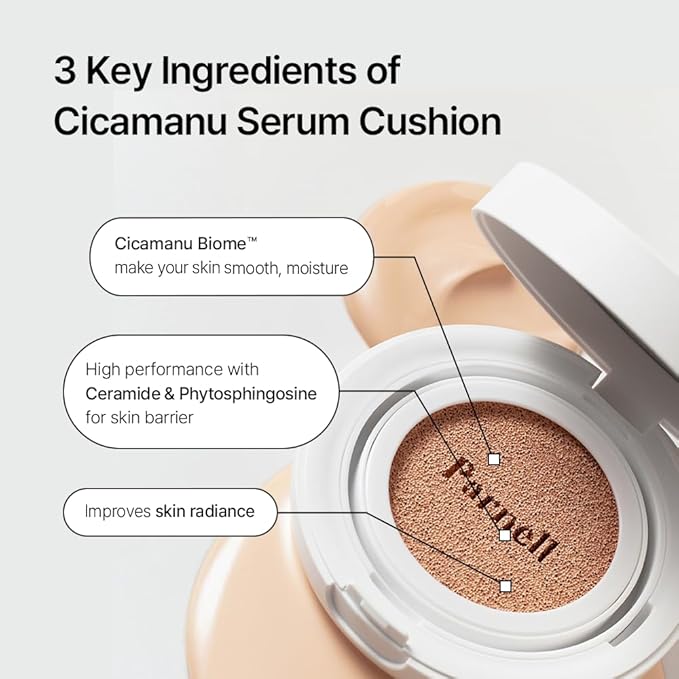 Parnell Cicamanu Serum Cushion 59N Ebony 0.52 fl oz | Hydrating Serum Foundation for Soothing, Pore Blurring & Radiant Glass Skin | Lightweight Korean Cushion for Sensitive Skin | K-Beauty-VivaGrace Women