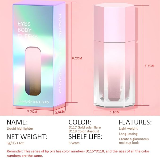 evpct Light Liquid Face Highlighter Makeup Waterproof Long Lasting Mermaid Pink Rose Gold Glimmer Glow Sparkly Glitter Body Shimmer Oil Liquid Luminizer Stick Highlight Illuminator for Face Body Cheek-VivaGrace Women