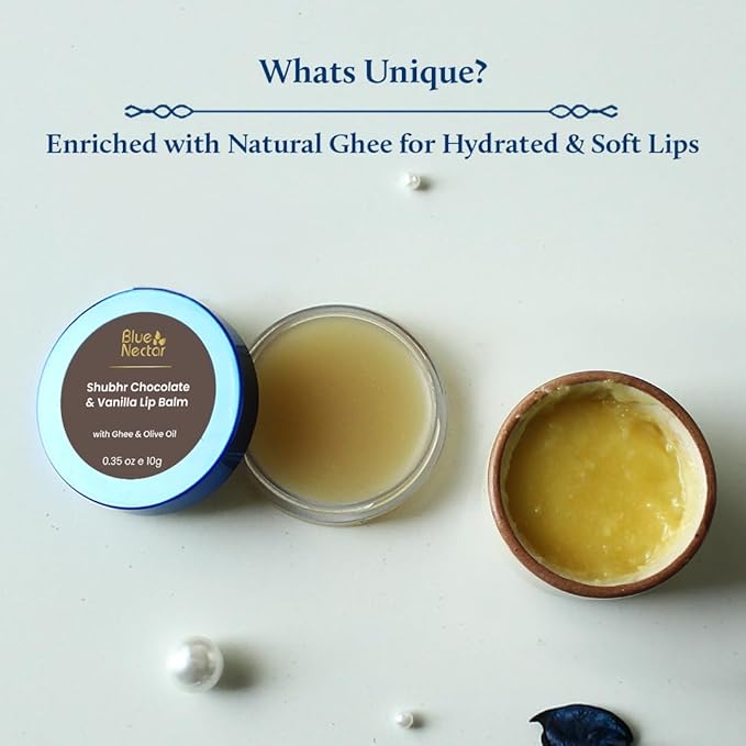 Blue Nectar Natural Lip Balm Chocolate & Vanilla with Organic Ghee for Dry Lips | Herbal Ayurvedic Hydrating Lip Gloss for Women (0.35 oz, 12 Herbs)-VivaGrace Women
