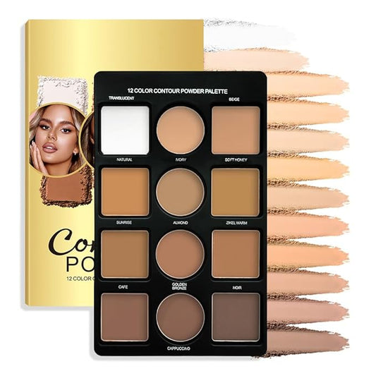 Professional Light Medium Brown Contour Highlight Palette,Multiple Full Coverage Makeup Palet for Correcting, Easy Blending, Long-lasting formula, Sculpt & Highlighting,Matte and Shimmer Finish-12A-VivaGrace Women