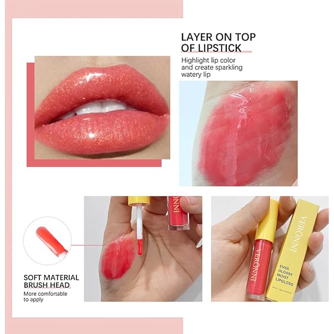 VERONNI 6 Colors Lip Tinted Stain Gloss Set,Hydrating Plumping Liquid Lipstick Set,Moisturizing Clear Lip Oil For Dry Lips,Nourishing Water Glossy Glass Lip Oil Gloss Lip Tint (6 Colors)-VivaGrace Women