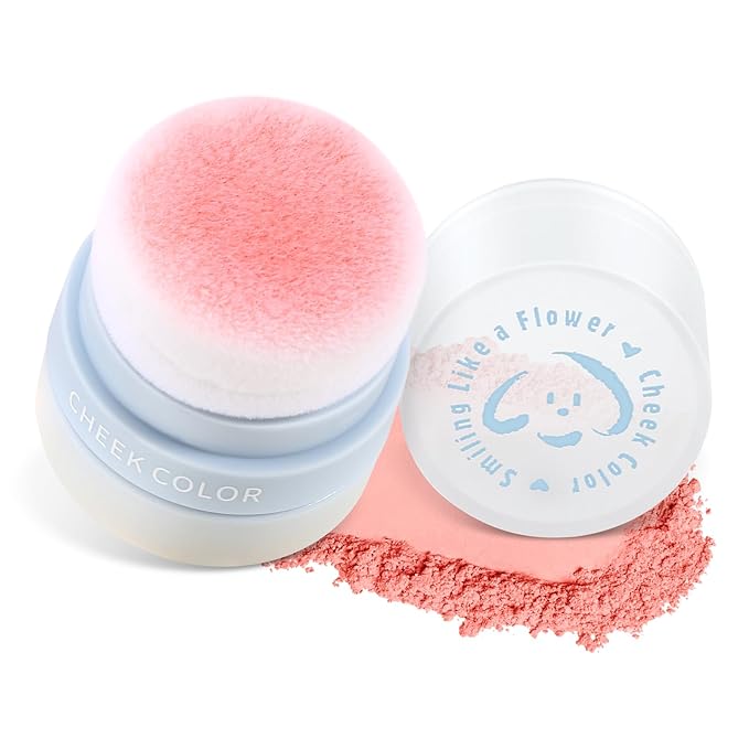 Boobeen Powder Blush for Cheeks, Air Cushion Matte Blush, Natural Highly Pigmented Blush Makeup Easy to Blend, Loose Blush Compact Long-lasting-VivaGrace Women