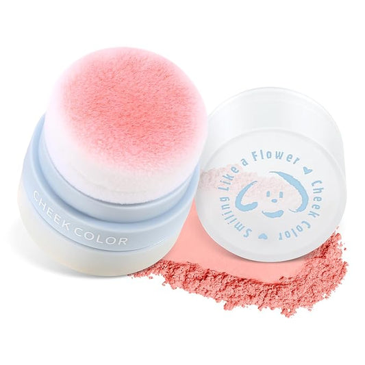 Boobeen Powder Blush for Cheeks, Air Cushion Matte Blush, Natural Highly Pigmented Blush Makeup Easy to Blend, Loose Blush Compact Long-lasting-VivaGrace Women