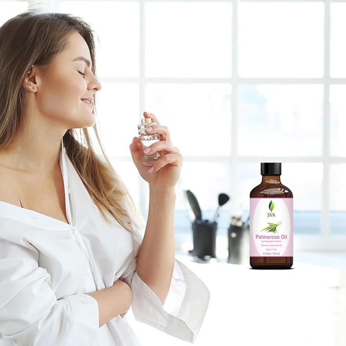 SVA Palmarosa Essential Oil – 4 Fl Oz – 100% Natural Palmarosa Oil - for Diffuser, Hair Care, Face, Skin Care, Aromatherapy, Scalp and Body Massage, Soap and Candle Making – with Dropper-VivaGrace Women