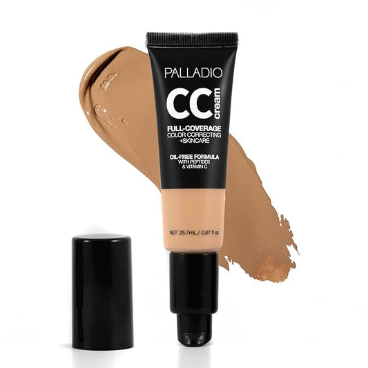 Palladio Full-Coverage Color Correction CC Cream, Oil-Free with Peptides & Vitamin C, Buildable Foundation Coverage (Tan 40W, Warm Undertone),0.87 Fl Oz (Pack of 1)-VivaGrace Women