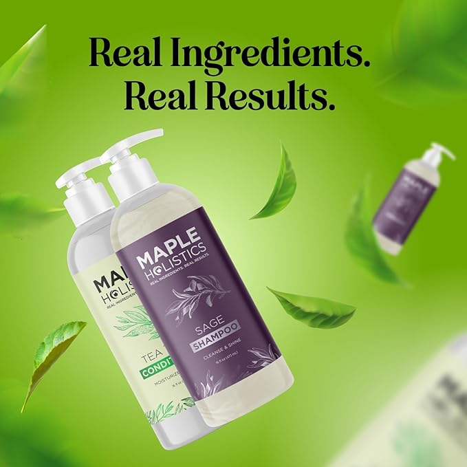 Sulfate Free Shampoo and Conditioner Set - Tea Tree Sage and Rosemary Shampoo and Conditioner for Dry Flaky Scalp Care - Deep Cleansing Color Safe Shampoo and Conditioner for Damaged Dry Hair Care-VivaGrace Women