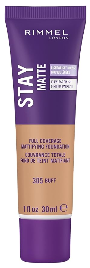 Rimmel London Stay Matte Liquid Mousse - 305 Buff - Foundation, Lightweight, Shine Control, Oil-Free, 1oz-VivaGrace Women