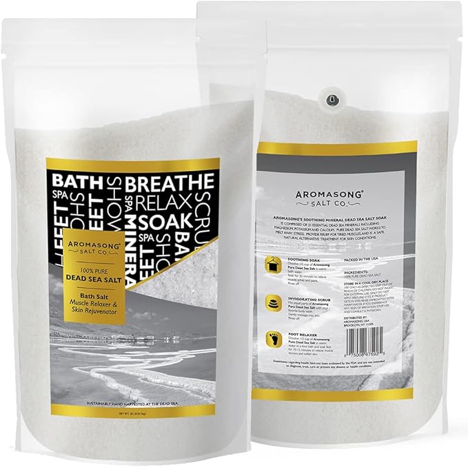 Aromasong Dead Sea Bath Salt - 100% Pure & Natural Dead Sea Salts for Soaking Fine Grain 5 LB - Bulk Resealable Pack (Packaging May Vary) Used for Body wash Scrub - Soak for Women & Men.-VivaGrace Women