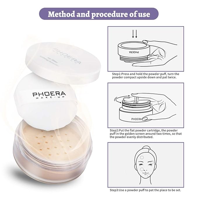 PHOERA Setting Powder Controls Oil,Setting Powder Makeup Light,Loose Powder Makeup Coverage,Loose Setting Powder Mini,0.17oz (01#Translucent)-VivaGrace Women