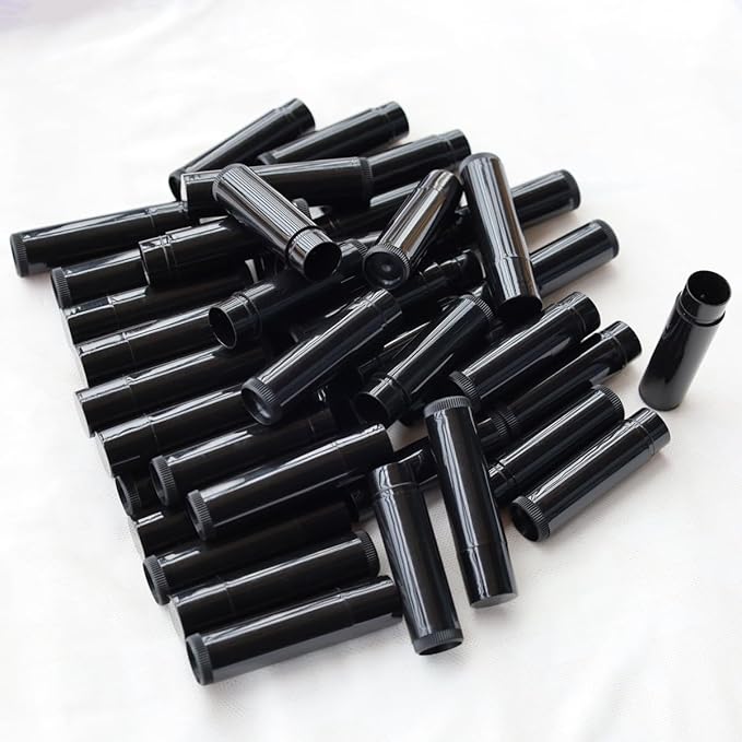 50 Lip Balm Container Kit with Filling Tray and Spatula, Round Tube Refillable Empty Tube 3 Colors, 0.15 oz, BPA Free, for DIY Homemade Lipstick Lipstick (50 black kits,)-VivaGrace Women
