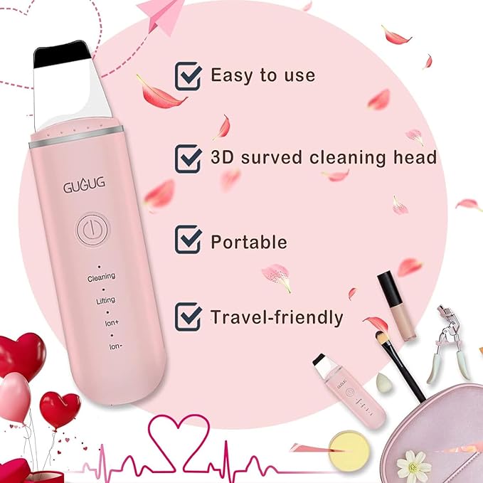 GUGUG Skin Scrubber Face Spatula Skin Spatula Pore Cleaner Blackhead Remover Tools for Facial Deep Cleansing-4 Modes, Pink-VivaGrace Women