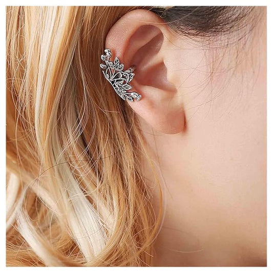 Boho Leaf Earcuff Earrings Silver Leaves Ear Cuffs Tiny No Piercing Earrings Helix Cartilage Cuff Earrings Simple Ear Crawler Earrings Jewelry for Women and Girls-VivaGrace Women