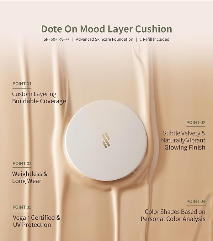Heart Percent Dote on Mood Layer Cushion SPF 50+/PA+++ with Refill, Satin Glow Silky Flawless Finish Full Coverage Advanced Skincare Foundation (#23N)-VivaGrace Women