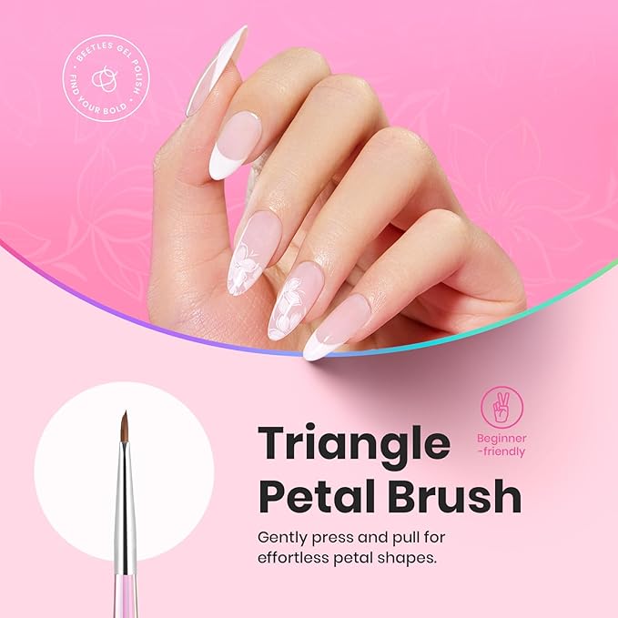 Beetles Nail Art Brushes Set for Gel Polish 3 Pcs Nail Art Design Pen and One White Painting Gel All-in-One Petal Brush Kit Flower DIY with Palette Dotting Manicure Tool Set-VivaGrace Women