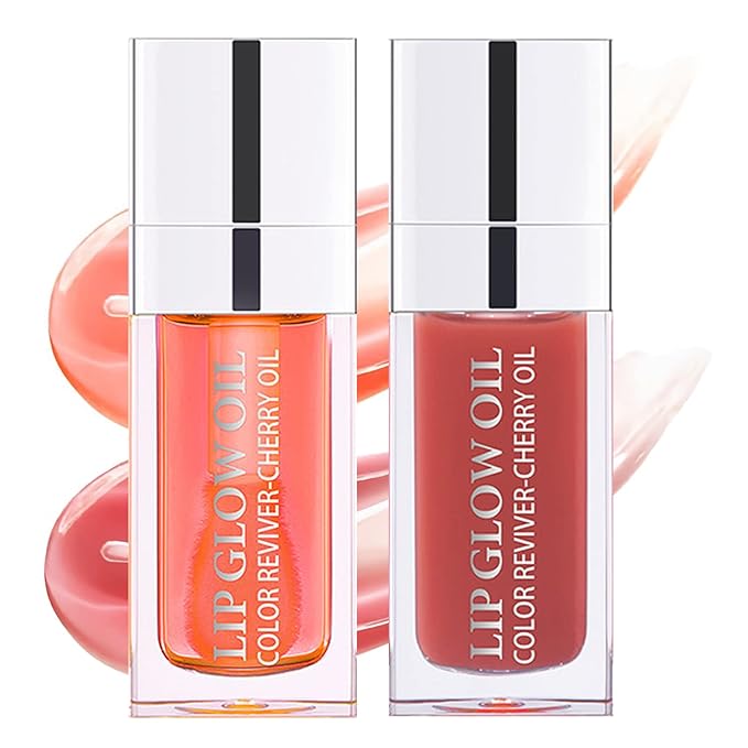 Yasovigi Hydrating Lip Oil Plumping Lip Tint Moisturizing Lip Gloss, Transparent Lip Balm Care Stick Nourishing Repairing Non-sticky, Moisture&Lighten Lip Lines (Pink + Rosewood)-VivaGrace Women