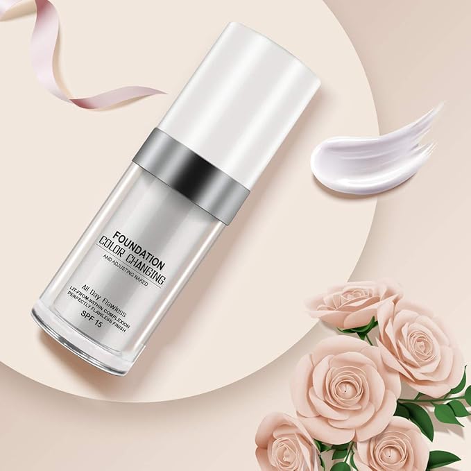 30ML Flawless Colour Changing Warm Skin Tone Foundation,Naturally Blends Moisturizing foundation makeup,Long Lasting Waterproof Poreless Liquid Foundation SPF 15 for Face Makeup-VivaGrace Women