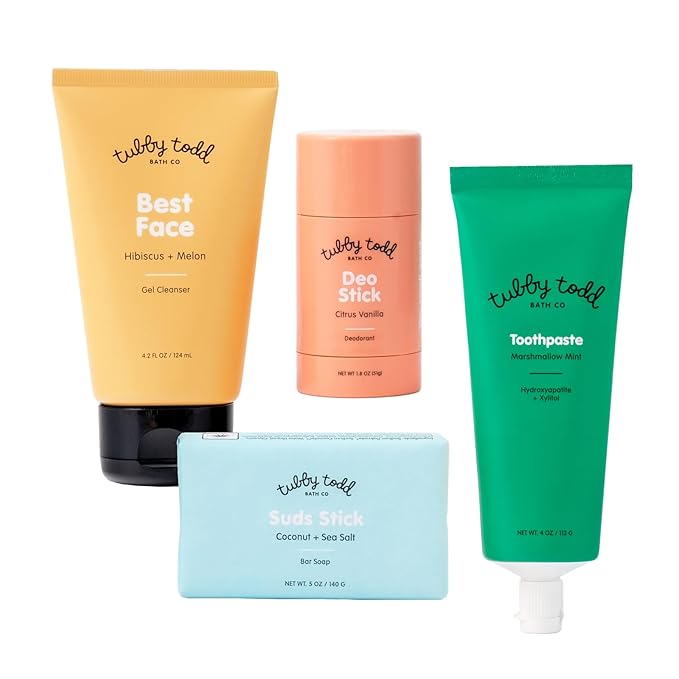 Tubby Todd Kids Sensitive Skincare Routine - The Kickstart Bundle - Gentle Bar Soap, Face Wash, Deodorant, Kids Toothpaste with Hydroxyapetite - Standard Size Scented-VivaGrace Women