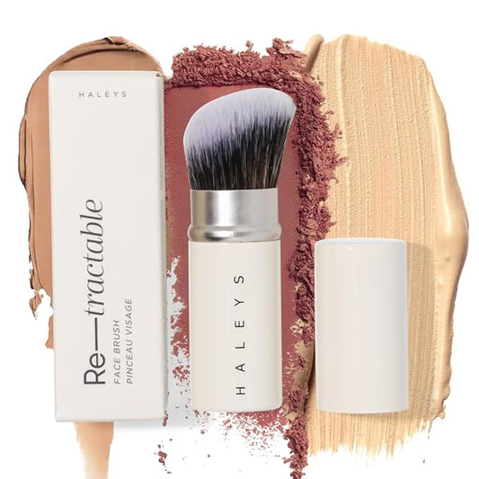 HALEYS Retractable Face Brush, VEGAN Dense, Angled Bristles & Adjustable Sleeve, Portable Makeup Brush for Quick, Easy Streak-Free Blending of Liquids, Creams, Powders, Travel-friendly Mess-Free Cap-VivaGrace Women