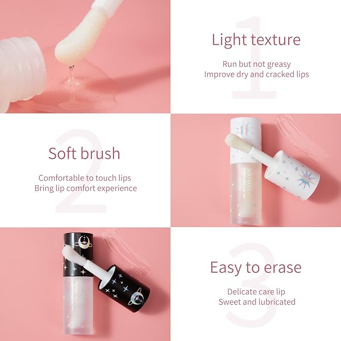 DAY&NIGHT LIP OIL SET, Natural Coconut Lip Plumper & Coffee Lip Care Serum,Hydrating Lip Plumper Gloss (3ml*2)-VivaGrace Women