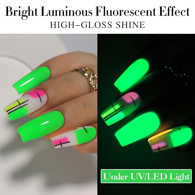 Double Rhythm Translucent Gel Polish Sheer Neutral Natural Light Milky Same Color Same Bottle 15ML Jelly UV Nail Polish Nail Art DIY at Home (Neon Glow Green-A1421)-VivaGrace Women