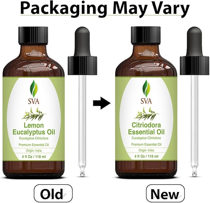 SVA Lemon Eucalyptus Essential Oil – 4 Fl Oz – 100% Natural Citriodora Oil - for Diffuser, Hair Care, Face, Skin Care, Aromatherapy, Scalp and Body Massage, Soap and Candle Making – with Dropper-VivaGrace Women