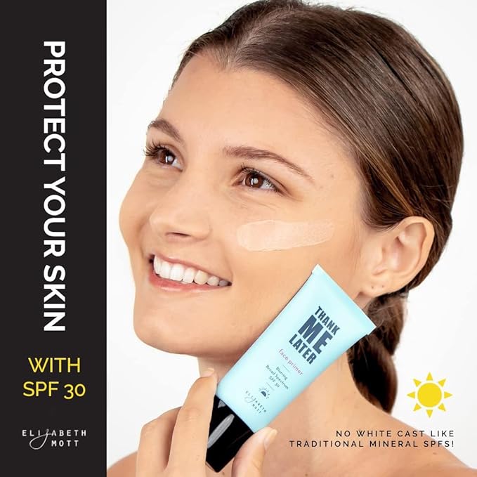 Elizabeth Mott Thank Me Later Blurring Face Primer SPF 30 – Lightweight, Hydrating Makeup Primer - Smooths Fine Lines & Wrinkles for a Soft-Focus Finish – Mineral-Based, Cruelty-Free Formula – 30g-VivaGrace Women