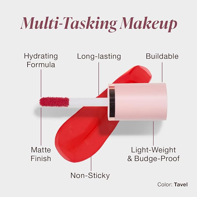 Mineral Fusion 2-in-1 Lip & Cheek Stain Tavel, 0.10 fl oz, Vibrant Coral hydrating, long-lasting, matte lip and cheek color-VivaGrace Women