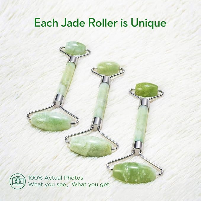 kimkoo Jade Roller and Gua Sha for Face-3 in 1 Kit with Facial Massager Tool,100% Real Natural Jade Stone Anti Aging,Face Beauty Set for Eye Anti-Wrinkle-VivaGrace Women