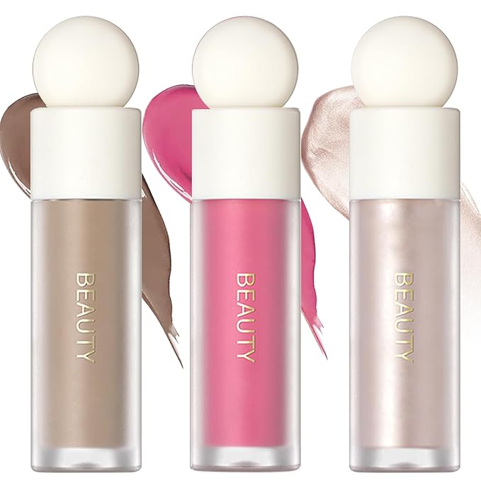 Erinde 3 Colors Liquid Highlighter Blush Contour Set, Natural Matte Face Blush Bronzer, Natural Glossy Liquid Illuminator for Face and Body, Lightweight Blendable Silky Smooth Texture, Cruelty-free-VivaGrace Women