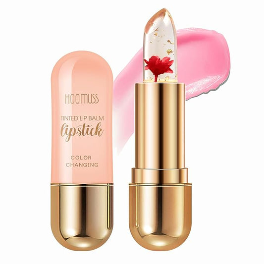 Tinted Lip Balm, Flower Lipstick Tinted Lip Gloss Long Lasting PH Lipstick, Color Changing Lipstick Natural Chapstick, Glitter Pink Shade Lipstick, Red Flower-VivaGrace Women