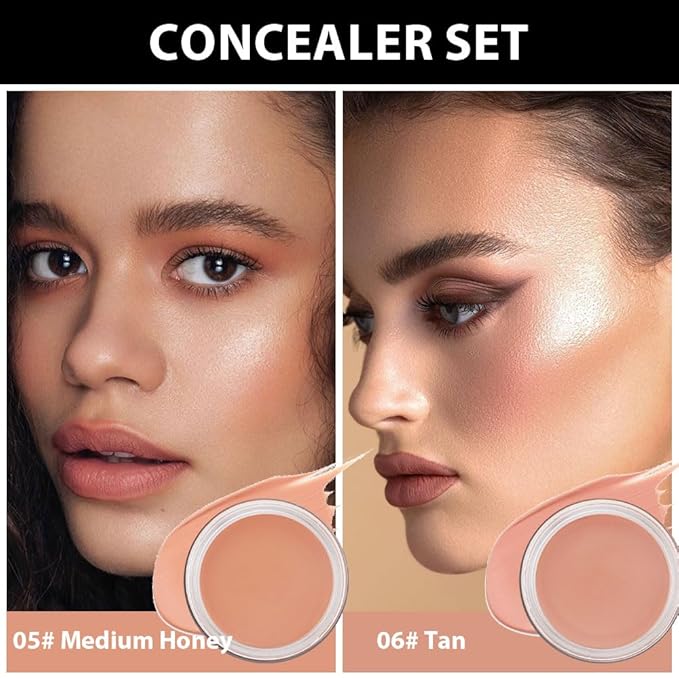 Kaely 2Pcs Pot Concealer Full Coverage Set,under Eye Brightener Concealer for Conceals Dark Circles,Waterproof Foundation Face Makeup Brush Kit,Color Correcting Concealer,05+06-VivaGrace Women