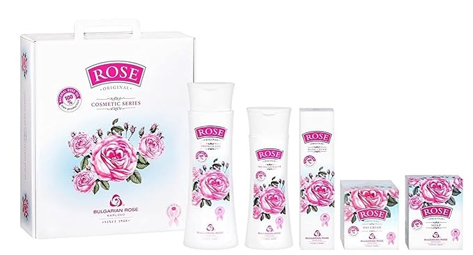 Bulgarian Rose 5 Piece Gift Set with Bulgarian Natural Rose Soap, Rose Body Wash, Rose Hand Cream, Rose Day Face Cream, Rose Micellar Water-VivaGrace Women
