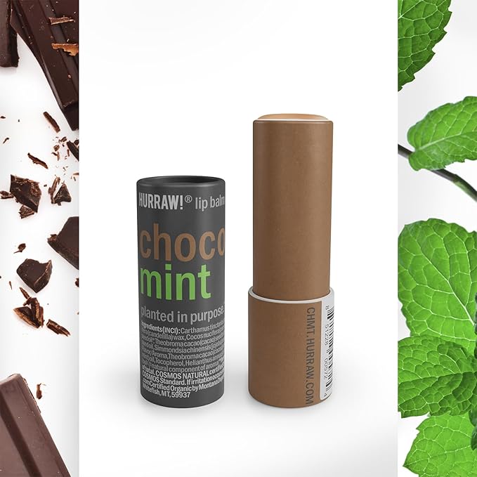 Hurraw! Chocolate & Mint Lip Balm, 3 Pack: Plastic-Free with new cardboard push-up tube. Certified Organic, All Natural Origin, Vegan & Cruelty Free. Gluten, Bee, Shea, Soy & Palm Free. Made in USA-VivaGrace Women