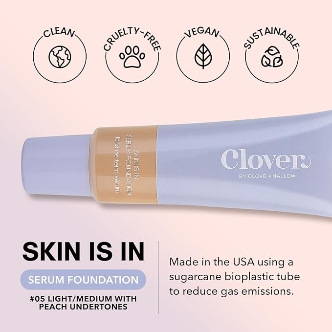 Clover Skin Is In Serum Foundation | Hydrating Face Serum, Lightweight Foundation, Cruelty-Free & Vegan | With Squalane And Sunflower Seed Wax | 30 ml - Shade 05 (Light)-VivaGrace Women