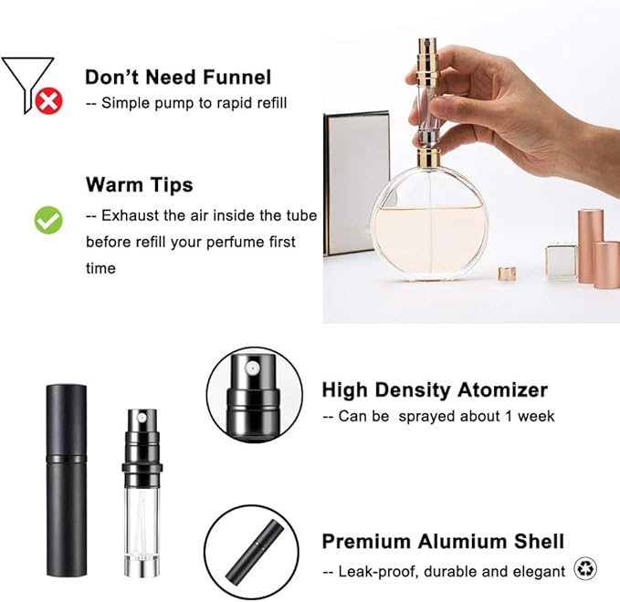 YEEJOK Travel Essentials for Women & Men - Refillable Perfume Bottles, Atomizer Spray Container, Mini Portable Easy Pump Refilled 5ml Bottle for Flying, Purse, Vacation-VivaGrace Women