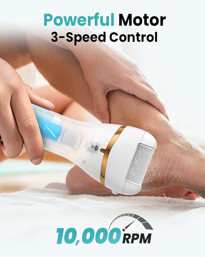 PUBOO Foot Callus Remover Electric 10000 RPM 3-Speed IPX7 Rechargeable Pedicure Kit for Hard Skin Women & Men. Portable Multi-Roller File Grinder Sander Scrubber with LED Display for Wet & Dry Feet-VivaGrace Women