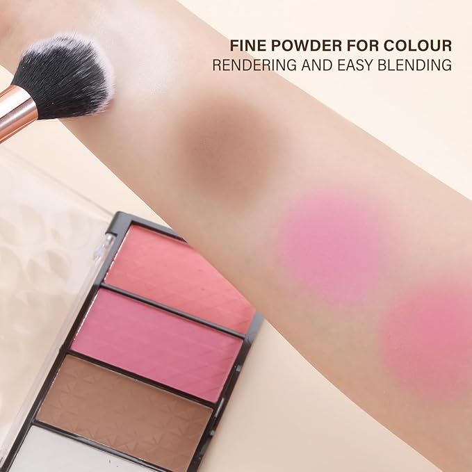 Contour Highlighter Blush Powder Makeup Palette, 4 Colors Matte Face Contour Shading with Professional Makeup Brush-VivaGrace Women